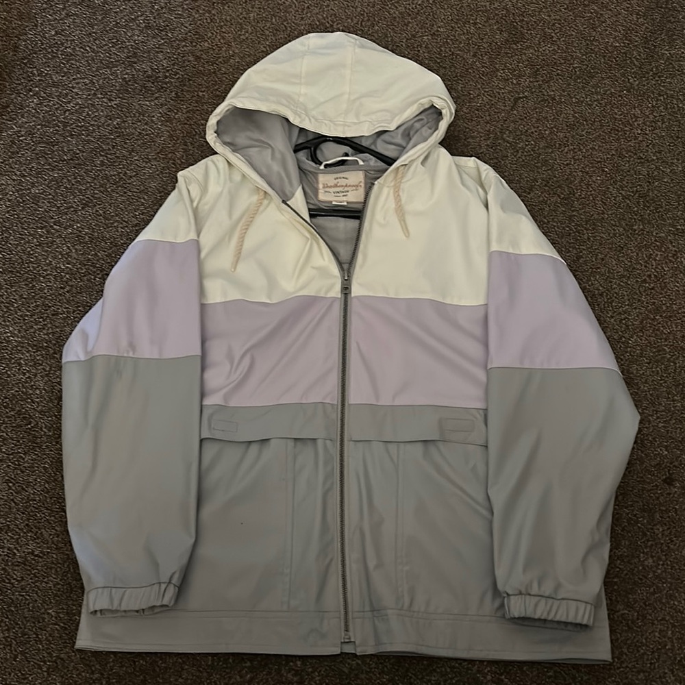 Gray and White Hooded Jacket